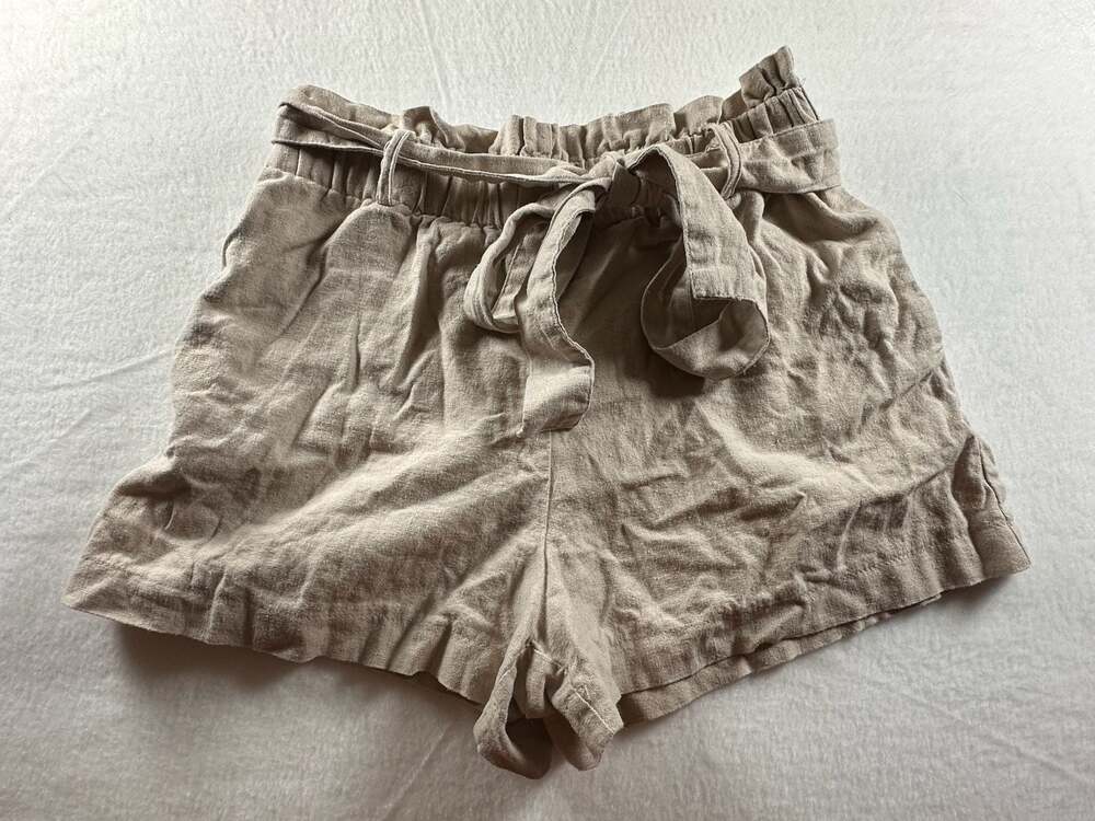 HAVE Los Angeles Since Paperbag Waist Tie Linen Blend Shorts Beige